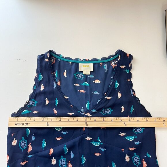 Anthropologie Maeve Navy Blue Turtle Print Scalloped Tank Top Novelty - Size 4 - Picture 5 of 6